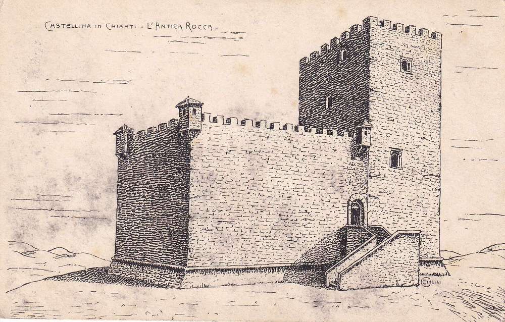 Disegno dell’antica Rocca di Castellina in una cartolina della raccolta Salingolpe